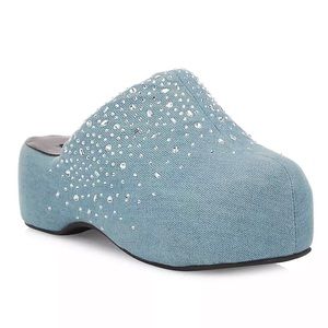 Simon miller bubble crystal denim embellished clog nwb 40